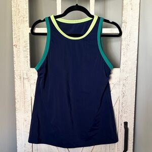 NWT Lands' End Navy Tankini Top with Green Trim